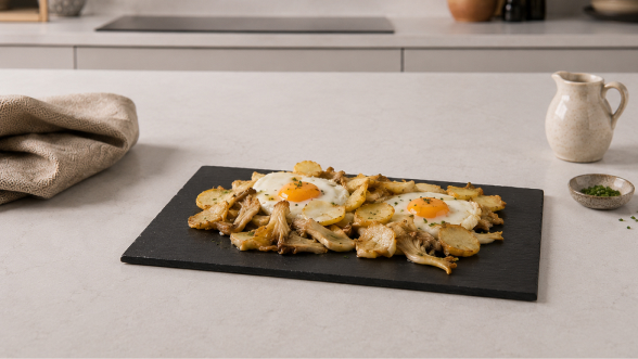 Huevos ecológicos con sonsos fritos: receta mediterránea fácil